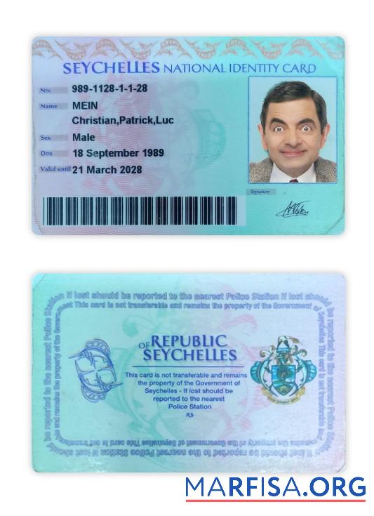 Realistic Seychelles National ID Card real example